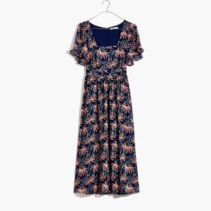 Ruffle-Sleeve Midi Dress in Oasis Palms